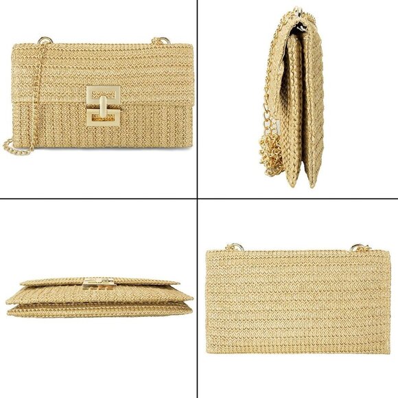 Straw Clutch Purse for Women, Woven Handbag Summer Beach Rattan Crossbody Envelo - Picture 2 of 6